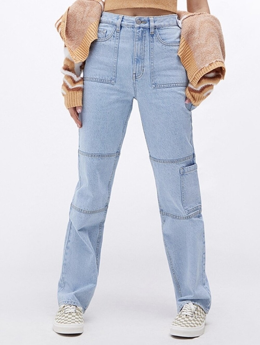 SHEIN Light Blue Straight-Leg Patchwork Jeans